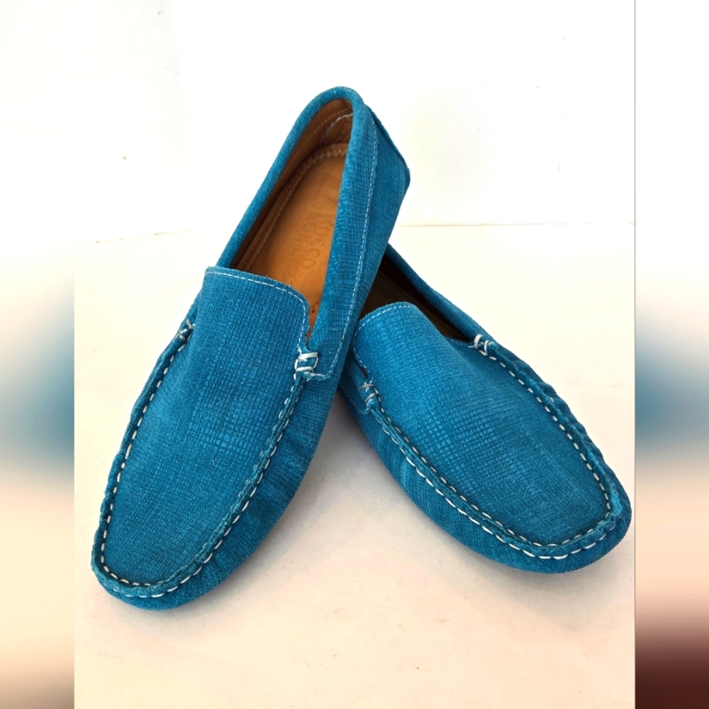New Rocco Lorenzzo blue suede leather driving loafers made in Brazil